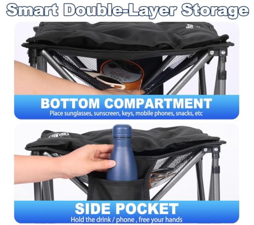 All Black Bolosy Oversized Camping Stool with Removable Padded Footrest - Supports 300lbs