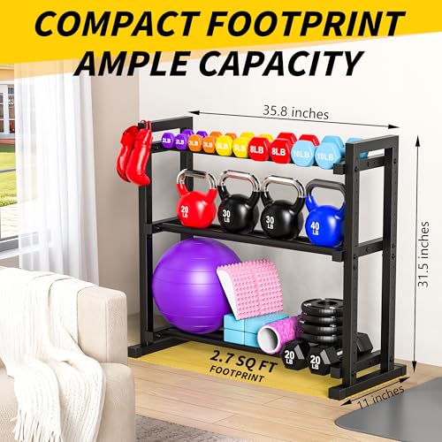 3-Tier Adjustable Dumbbell Rack for Home Gym Storage - Heavy Duty Steel