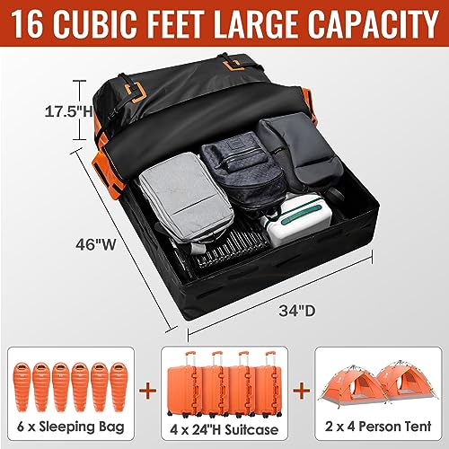 Car Rooftop Cargo Carrier Bag 16 Cu Ft Waterproof SUV Van Luggage Storage Black