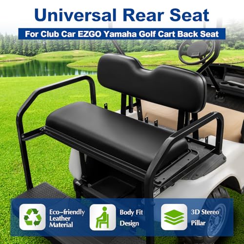 Black Golf Cart Rear Seat Cushion & Backrest - Fit EZGO Club Car Yamaha Flip Seats