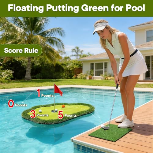 AILE Floating Golf Green for Pool - Practice Putting Mat with Ball Retriever & Accessories