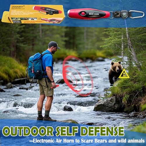 Classic Red Electronic Air Horn for Bear Scare - Hiking Safety Tool with Compass & Thermometer