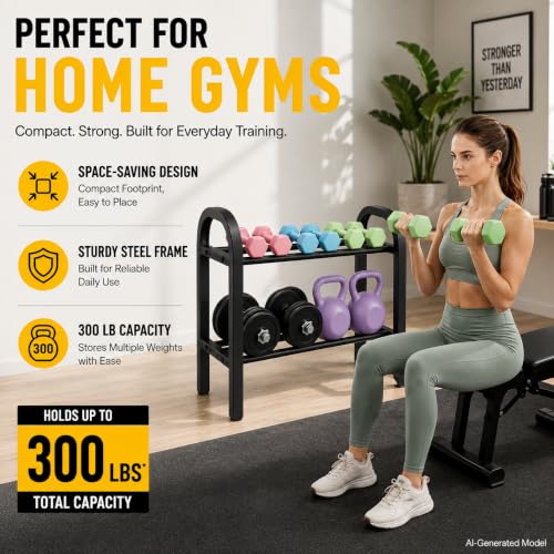 2-Tier Dumbbell Rack with Adjustable Spacing - Heavy Duty Home Gym Storage Stand