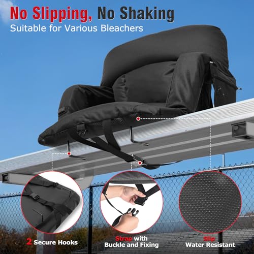 Heated Stadium Seats with Back Support 2 Pack - Black, 25-Inch Wide
