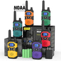 Long Range Rechargeable Walkie Talkies for Adults - 6 Pack with NOAA - Blue, Green, Orange, Red, Purple, Gold
