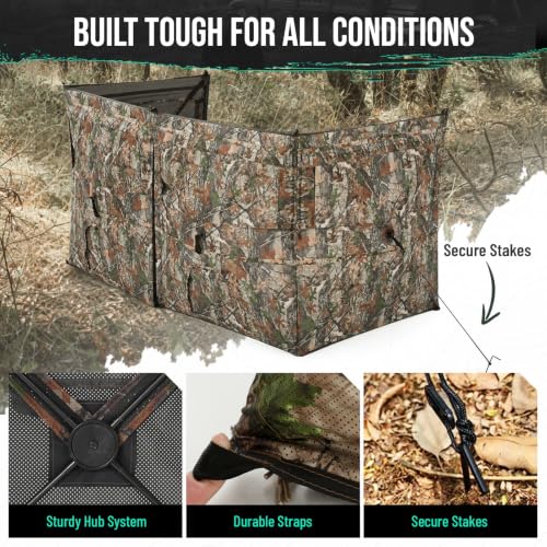 HUNTSEN 4-Panel See-Through Hunting Blind for Turkey - Portable Camouflage Ground Shelter with Silent Windows & Carrying Bag - 2-4 Person