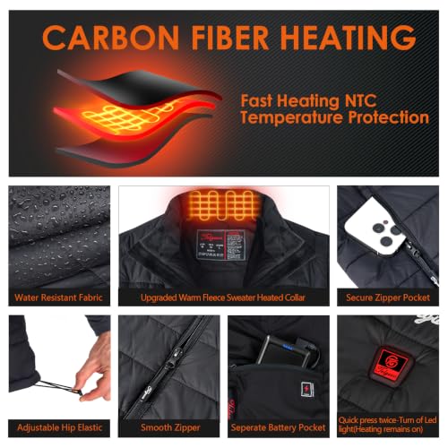 Telguua Men's Heated Vest with Battery Pack - Large Black Winter Outerwear