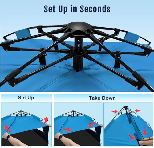 WhiteFang Blackout Beach Tent Sun Shade Shelter for 3-4/5-6 People, Blue, Extendable Floor, UV Protection, Easy Setup
