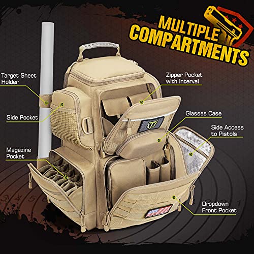 TIDEWE Gun Range Backpack for Handguns Khaki - Tactical Shooting Range Bag