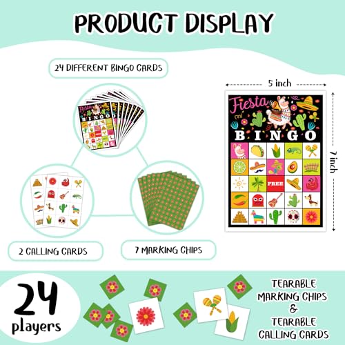 Fiesta Party Bingo Cards Set - 24 Player Mexican Llama Party Game for Family & Adults - Variation of THIS Listing 01