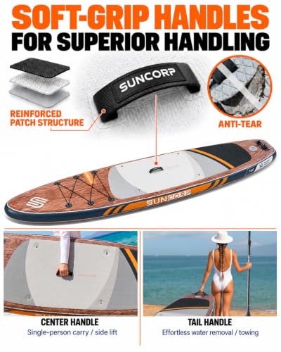 Suncorp Extra Wide 11' x 34" Inflatable Stand Up Paddle Board for Family & Kids, Gray