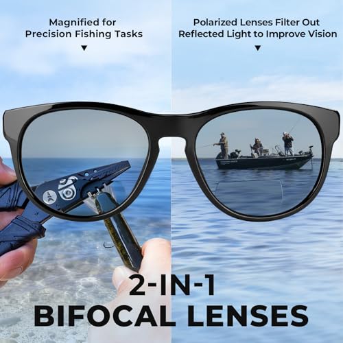 KastKing Alsea Bifocal Polarized Women Sunglasses - Gloss Black Frame, Smoke Lenses, +2.5 Bifocal