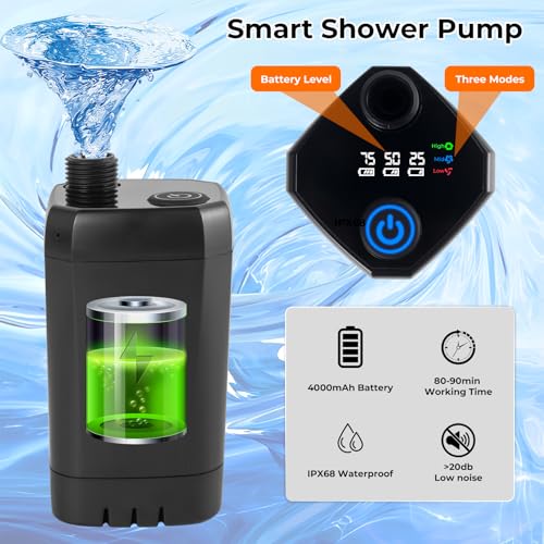 Portable Camping Shower Kit with Pop-Up Privacy Tent & 1500W Heater – Black