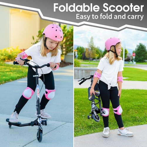 AODI Kids Foldable 3-Wheel Swing Scooter with LED Wheels & Adjustable Handlebar - Black