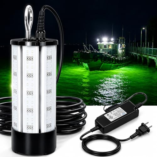 Underwater Fishing Light 60W 7500LM Green Submersible Fish Attractor with 30FT Cord