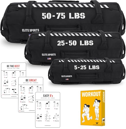 Elite Sports Unfilled Workout Sandbag - Black, 5-25, 25-50, 50-75 lbs - Versatile Strength Training Equipment