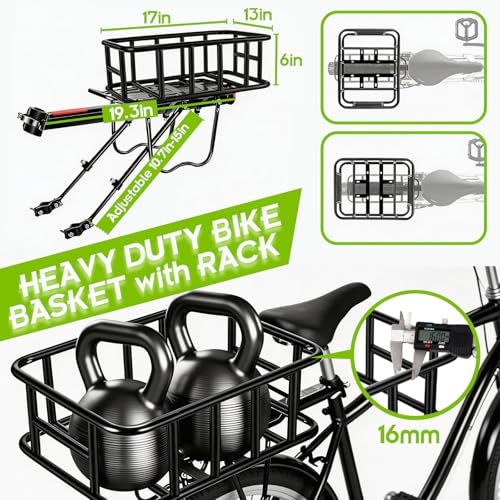 Large Capacity Bike Cargo Rack with Basket & Mudguard for Adult Bikes
