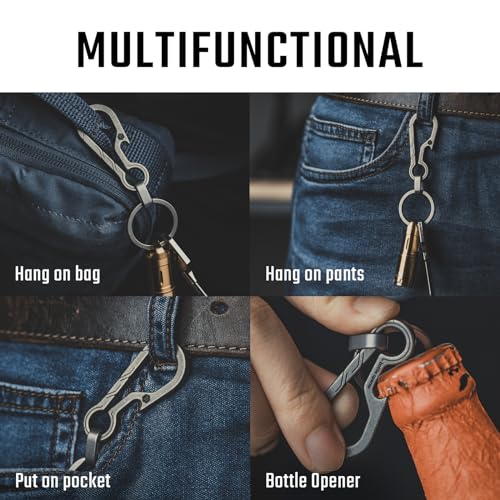 KeyUnity KM01 Titanium Keychain Clip with Bottle Opener - Sandblasted