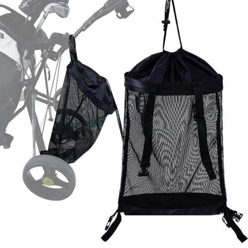 Golf Push Cart Storage Bag - Large Capacity Backside Organizer with Mesh Net