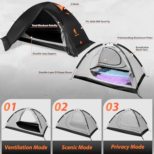 GEERTOP 2-Person Waterproof 4-Season Camping Tent with Blackout Sleep System