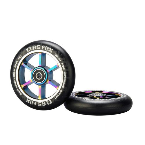 CLAS FOX 110mm One Pair Pro Stunt Scooter Wheels with ABEC-9 Bearings CNC Metal Core (2pcs) (Black PU Rainbow Core)