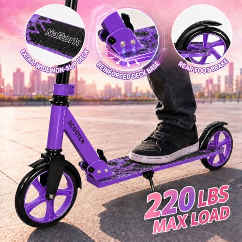 Nattork Adjustable Purple Kids & Teen Kick Scooter - Lightweight Folding