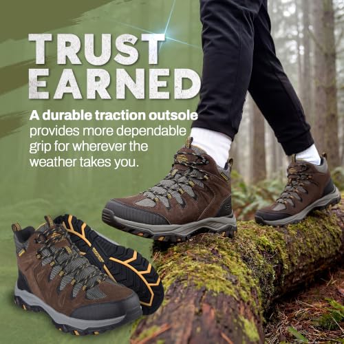 Men's Waterproof Hiking Boots - Skechers Rickter Branson Mid Top, 13 X-Wide Khaki