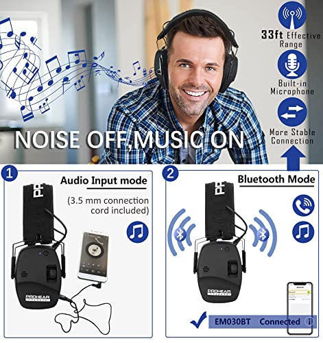 Bluetooth Ear Protection Earmuffs for Shooting Noise Reduction - Black