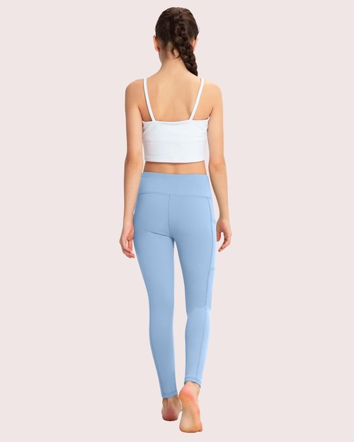 ATHVOTAR Girls Leggings with Pockets: High Waisted Yoga Workout Athletic Dance Running Pants 4 Packs Black/Violet/Pure Blue/Pink L