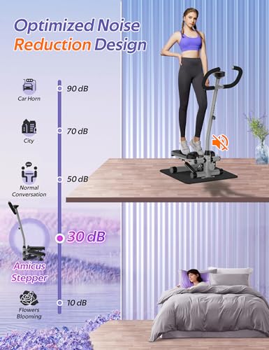 Amicus Gray Mini Stepper with Handlebar, 330lbs Capacity, Quiet Exercise Machine