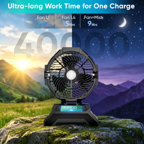 Hasealam Black Portable Misting Fan with Remote, 70H Run Time & 15L Water Tank