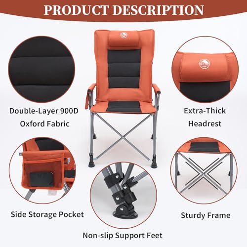 LUBEDCY Orange Folding Reclining Camping Chair with Footrest, 5-Position Adjustable Lounge Chair, Heavy Duty, Portable Outdoor Seat