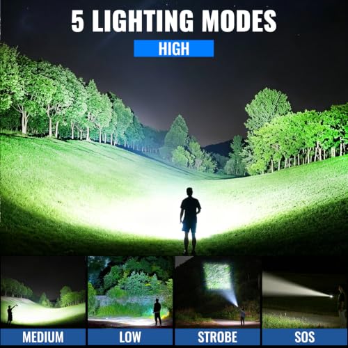 Super Bright Rechargeable LED Flashlight 99000LM, Waterproof, 5 Modes, 1500m Beam