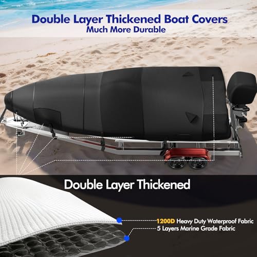 Fuprosico Custom 14-15ft Bass Boat Cover Waterproof Trailerable Black with 1200D Motor Cover