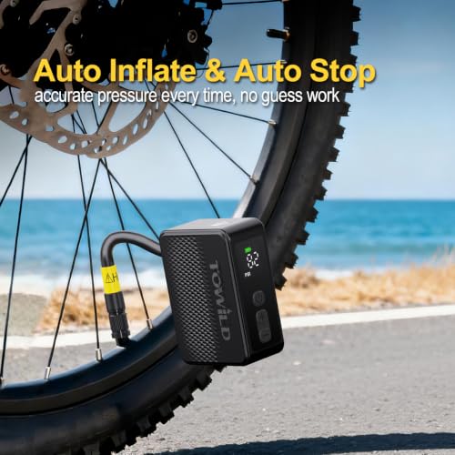 Black Portable Electric Bike Pump 130 PSI with Gauge & Auto-Off - Fast Charging