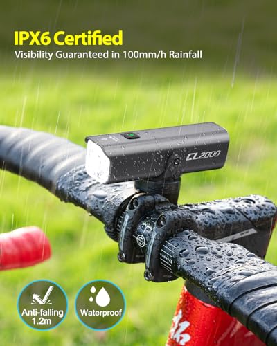TOWILD CL2000 Black Bike Light - 2000LM Waterproof Front Bicycle Headlight for Mountain & Road Cycling