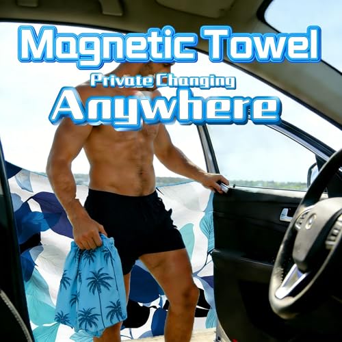 Magnetic Beach Towel - Extra Wide Sand-Free Quick-Dry Microfiber for Car Door Changing Blue Leaf Whisper