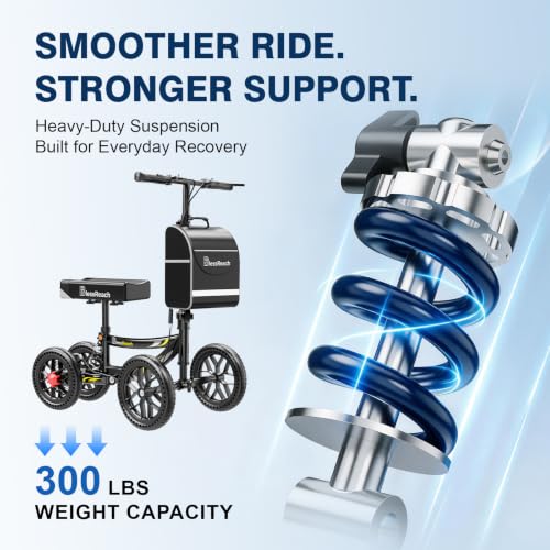 BlessReach All Terrain Knee Scooter for Adults - Shiny Black, 11” Big Wheels, 300 lbs