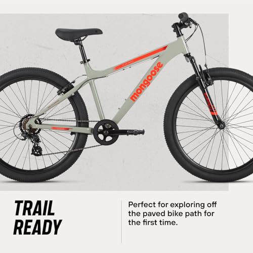 Mongoose Flatrock Hardtail Mountain Bike - Grey, 17-Inch Frame, 26-Inch Wheels