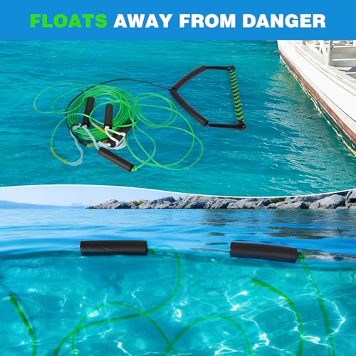 Green 75FT No Stretch Dyneema Wakeboard Rope & Handle - Adjustable Water Ski Tow Line
