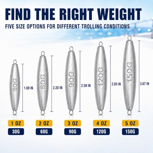 Fishing Inline Sinkers Trolling Weights 1oz-10pcs - Saltwater & Freshwater