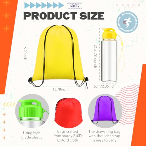 Bulk 100 Pack 17 oz Reusable Plastic Water Bottles & Drawstring Bags Set