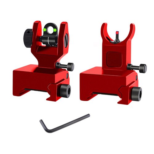 Fiber Optic Flip Up Iron Sights Picatinny Rail Mounted Front and Rear Backup Iron Sights (ST01CR)