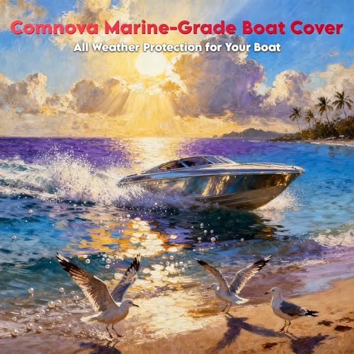 M Comnova 16-18.5 FT Marine Boat Cover - Waterproof Trailerable Cover for V-Hull, Tri-Hull & Fishing Boats, Fits Up to 94" Beam
