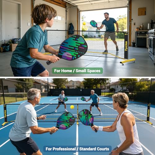 TYRSEN Wooden Pickleball Paddles & Set with 11ft & 22ft Portable Net, Wheels, Balls & Carry Bag