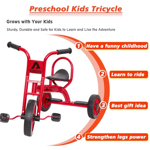 Ageliya Preschool Kids Tricycle for 3-7 Years Old - Sturdy Metal Frame, Red