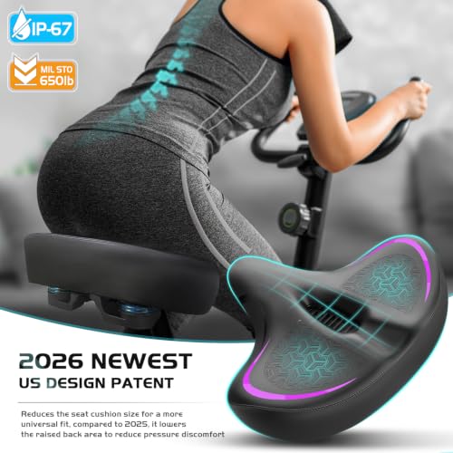 Twomaples Violet Purple Wide Comfort Bicycle Seat for Women Men - Oversized Saddle for Peloton, Exercise, Mountain & E-Bikes
