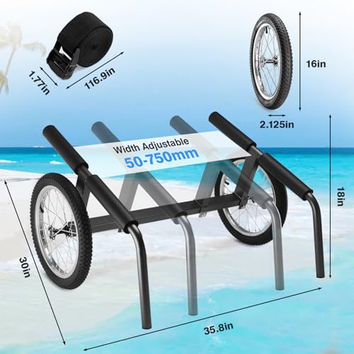 Morohope Wide-Width Adjustable Kayak Beach Cart with 16-Inch Wheels, Heavy Duty 330 LBS Capacity