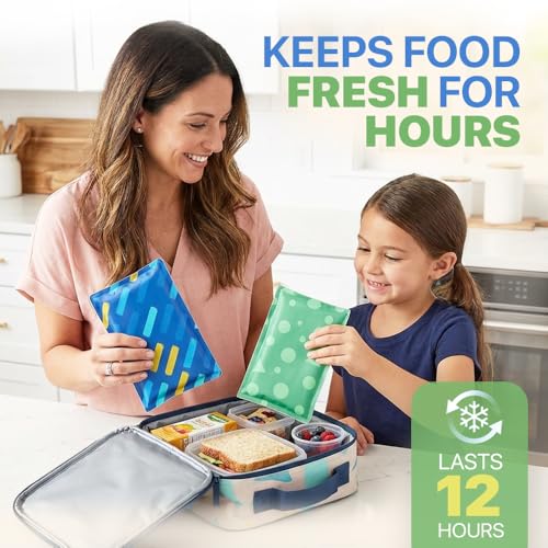 4 Pack Reusable Slim Ice Packs for Lunch Boxes - Kids' Cold Packs