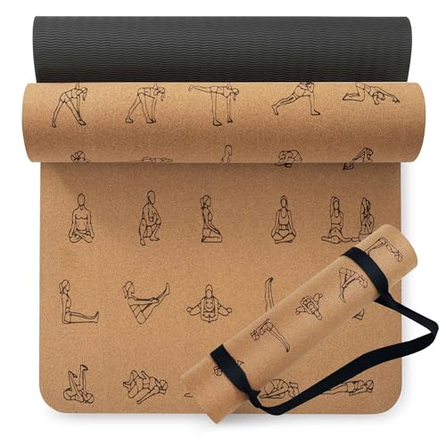 Umineux Cork Yoga Mat 6mm Thick Exercise Mat with Straps - Eco-Friendly, Non-Slip